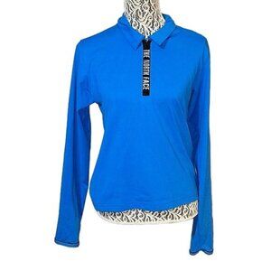 The North Face Womens Blue Long-Sleeve Zip Polo Shirt LG Nylon/Spandex Lightweig